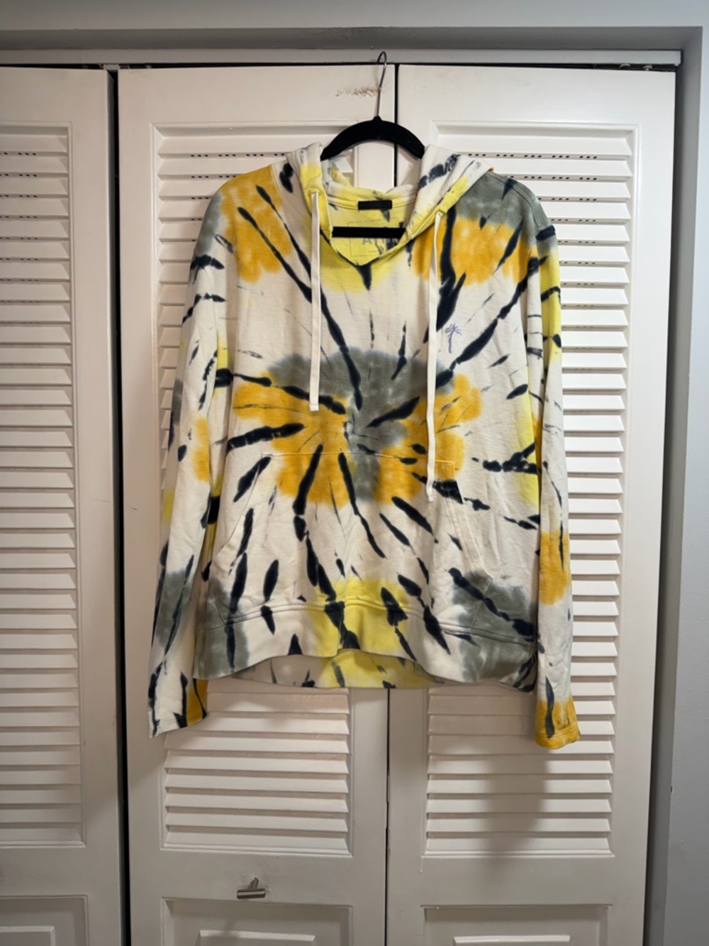 ATM Anthony Thomas Melillo Yellow Tie-Dye Hoodie with Black & Gray Accents